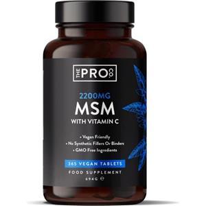 The Pro Co MSM Compresse 2200 mg con vitamina C - 365 compresse vegane - Approvato PETA Cruelty Free - 80 mg vitamina C - Contribuisce alla formazione del collagene - Fornitura di 6 mesi - The Pro Co.