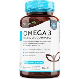 Nutravita Omega 3 Olio di Pesce da 2000 mg - 660 mg EPA e 440 mg DHA per Porzione - 240 SoftGel Capsule di Olio di Pesce Puro - Fornitura per 4 Mesi - Prodotto nel Regno Unito da Nutravita