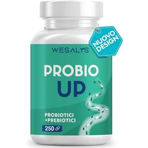 WESALYS Fermenti Lattici Probiotici - 250 Capsule - PROBIO UP, Concentrato di 20 Ceppi Batterici per Adulti, Probiotico per Intestino, Lactobacilli, Bifidobatteri, Enzimi digestivi, Inulina, FOS, 20 Miliardi