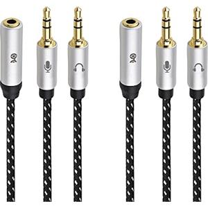 Cable Matters confezione da 2 cavi splitter cuffie e microfono da femmina a doppio maschio (splitter per cuffie da 3,5 mm) - 0,2 m / 10 pollici