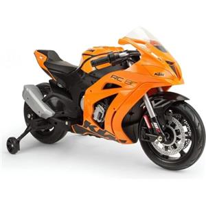 INJUSA - Moto Elettrice KTM, per Bambini da 3 a 6 Anni, Batteria 12V, con Acceleratore a Pugno, Freno, Luci e Suoni, Connessione MP3, Velocità 6 km/h, Arancione