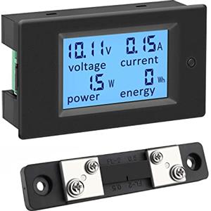 KETOTEK Misuratore di Tensione Corrente Potenza Energia 4 in 1 Digitale, Voltometro Amperometro DC 12V 6.5-100V 100A Volt Amp Watt Metro LCD con Shunt 50A/75mV