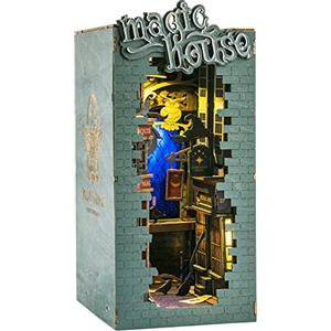 ROBOTIME Book Nook Kit, Booknook Casa Delle Bambole Kit In Legno Con Libri, Costruzione Di Modellini Di Case Puzzle Con Luci a LED, Regali di Vacanza (Casa Magica)