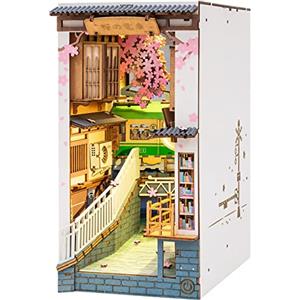 ROBOTIME Book Nook Kit, Booknook Casa Delle Bambole In Legno, Kit Di Costruzione Di Modellini Di Case Puzzle Con Luci a LED, Regali di Vacanza (Sakura Densya)