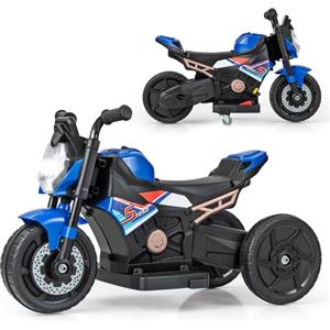COSTWAY 6V Moto Elettrica per Bambini, Motocicletta con Conversione a 2/3 Ruote, Motocicletta Elettrica per Bambini con Faro, Musica e Clacson, Ideale per Bambini 18-36 Mesi (Blu)