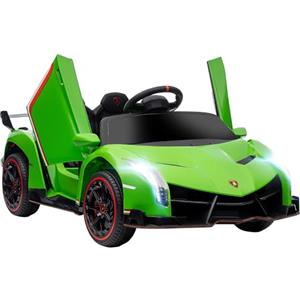 HOMCOM Macchina Elettrica per Bambini Lamborghini Veneno 12V, Auto per Bambini con Batteria Rimovibile, Telecomando, Portiere a Farfalla e Ruote con Sospensioni, Età 3-6 Anni, Verde