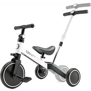 XJD 4 in 1 Triciclo per Bambini Con Putter Staccabile Bicicletta Equilibrio Adatto per età 1-3Anni (Bianco)