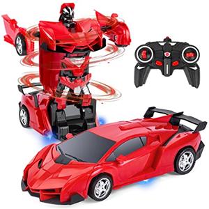 Highttoy Macchina Telecomandato Robot,Trasformatore Giocattolo per Bambini 3-12 Anni Auto Radiocomandata Robot Macchinine da Corsa RC 2.4GHz Scala 1:18 Robot Giocattolo per Ragazzi Ragazze Rosso