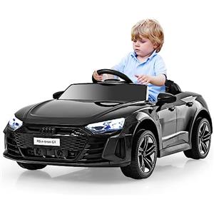 COSTWAY 12V Audi RS e-tron GT Macchina Elettrica per Bambini, Auto Elettrica con Telecomando Luci LED e Musica, 3-5 km/h, Regalo per Bambini 37-95 Mesi (Nero)