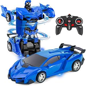 Highttoy Macchina Telecomandata Robot per Bambini,Trasformatore Giocattolo per Bambino 3-12 Anni Regalo Auto Telecomandata Robot Rotazione a 360° Macchina da Corsa Robot Giocattolo Bambini Blu