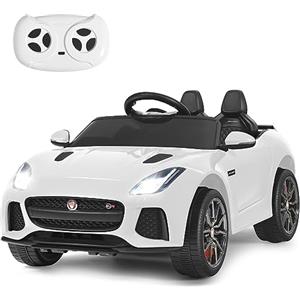 COSTWAY Jaguar Auto Elettrico 12 V per Bambini, Macchina Elettrica con Telecomando, con Luci Musica Storia, Avvio Lento, Velocità 3-5 km/h (Bianco)