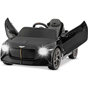 COSTWAY Bentley 12V Macchina Elettrica per Bambini, Auto Elettrica con Telecomando Luci a LED, Velocità Regolabile 3-5 km/h, Veicolo Elettrico per Bambini 37-96 Mesi (Nero)