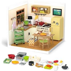 Rolife Casa delle Bambole Super World Dolls House Model Kits con Mobili e Accessori Kit di Case in Miniatura Natale per Ragazze e Adulti (Happy Meals Kitchen)