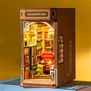 ROBOTIME Book Nook Kit Casa Delle Bambole Booknook in Legno con Luci LED, Miniatura Fai Da Te Modello di Casa Puzzle 3D, Decorazione Scaffale Regalo Di Vacanza (Libreria Shakespeariana)
