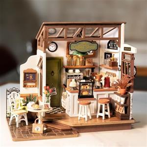 ROWOOD Miniatura Casa Delle Bambola Caffè, Fai Da Te Mini Casa in Legno Con Luci LED Per Adulti Da Costruire, Creativi Regalo Di Vacanza