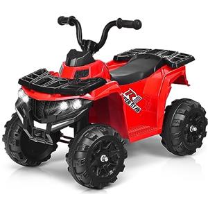 COSTWAY 6V Quad Elettrico per Bambini, Moto Cavalcabile con Fari, Musica, Giocattolo Elettrico per Bambini 3-6 Anni (Rosso)