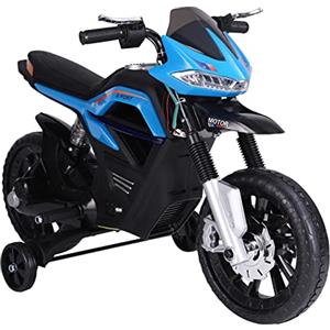 HOMCOM Moto Elettrica per Bambini da 6V con Rotelle, Fari e Musica, in PP e Metallo, 105x52.3x62.3 cm, Azzurro e Nero