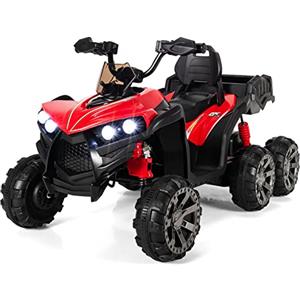 COSTWAY 12V Quad Elettrico per Bambini, Macchina Elettrica per Bambini con 6 Ruote 4 Motori Baule Posteriore Luci LED e Musica, Trazione Integrale, 3-6 km/h, 3 Anni+ (Rosso)