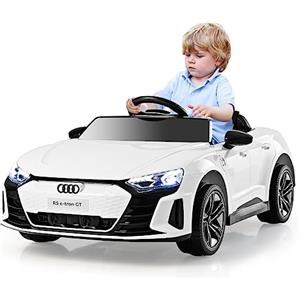 COSTWAY 12V Audi RS e-tron GT Macchina Elettrica per Bambini, Auto Elettrica con Telecomando Luci LED e Musica, 3-5 km/h, Regalo per Bambini 37-95 Mesi (Bianco)