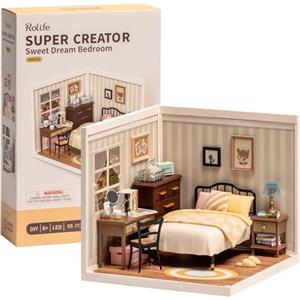 Rolife Casa delle Bambole Super World Dolls House Model Kits con Mobili e Accessori Kit di Case in Miniatura Natale per Ragazze e Adulti (Sweet Dream Bedroom)