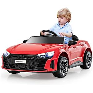 COSTWAY 12V Audi RS e-tron GT Macchina Elettrica per Bambini, Auto Elettrica con Telecomando Luci LED e Musica, 3-5 km/h, Regalo per Bambini 37-95 Mesi (Rosso)