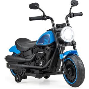 COSTWAY Moto Elettrica per Bambini, Motocicletta Elettrica con Ruote Ausiliarie Fari, Avvio lento, Moto Cavalcabile per Bambini 18 Mesi + (Blu)