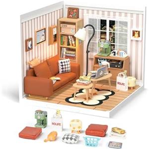 Rolife Casa delle Bambole Super World Dolls House Model Kits con Mobili e Accessori Kit di Case in Miniatura Natale per Ragazze e Adulti (Cozy Living Lounge)
