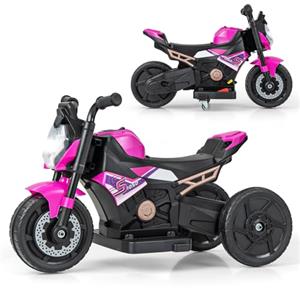 COSTWAY 6V Moto Elettrica per Bambini, Motocicletta con Conversione a 2/3 Ruote, Motocicletta Elettrica per Bambini con Faro, Musica e Clacson, Ideale per Bambini 18-36 Mesi (Rosa)