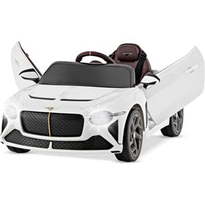 COSTWAY Bentley 12V Macchina Elettrica per Bambini, Auto Elettrica con Telecomando Luci a LED, Velocità Regolabile 3-5 km/h, Veicolo Elettrico per Bambini 37-96 Mesi (Bianco)