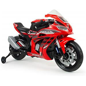 INJUSA - Moto Elettrica Honda CBR, per Bambini da 3 a 6 Anni, Batteria 12V, con Acceleratore a Pugno, Freno, Luci e Suoni, Connessione MP3, Velocità 6 km/h, Colore Rosso