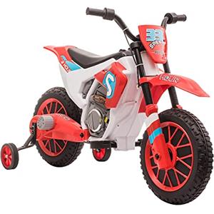 HOMCOM Moto da Cross Elettrica per Bambini da 3-5 Anni, Batteria 12V Ricaricabile e Rotelline Rimovibili, 106.5x51.5x68cm, Rosso