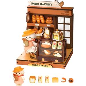 Rolife Casa delle bambole in legno RORO Bakery Mini Friends Series Casa delle bambole Regali di compleanno di Natale per ragazze Cosplay Gioco Giocattolo Decorazione Casa