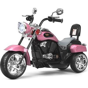 COSTWAY 6V Moto Elettriche per Bambini, Moto Cavalcabile Marcia Avanti e Indietro, Portanza di Peso 30kg (Rosa Chiaro)