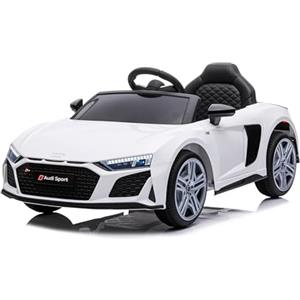 Baroni Home Auto Macchina Elettrica per Bambini Audi R8 Sport, 12V Con MP3, Macchina telecomandata Full Optional, sedile in Eco pelle, porte apribili, Velocità 3-5 km/h, con Telecomando, Bianco