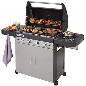 Campingaz 4 Series Classic LS Plus Gas Grill Barbecue con 4 Bruciatori, Sistema di Pulizia Facile InstaClean, 2 Tavoli a Lato, Grigio, 160.3 x 60 x 115.6 cm