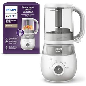 Philips Avent SCF883/01 EasyPappa Plus 4 in 1 Cuocipappa Multifunzione, Cuoci a Vapore, Frulla, Scongela e Riscalda in un Recipiente, 1 litro, Bianco/Grigio