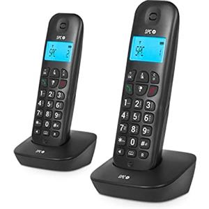 SPC Air Pro Duo - Telefono fisso cordless DUO con display illuminato, ID chiamante, vivavoce, modalità Mute, rubrica a 20 contatti, compatibilità GAP e modalità ECO - Nero