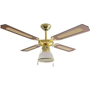 ARDES | AR5A107D Ventilatore Da Soffitto 4 Pale con Luce - in Legno/Paglia di Vienna - 3 Velocità, Comando a Cordicella e Diametro 107cm