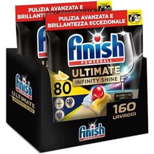 Finish Ultimate Infinity Shine Pastiglie Lavastoviglie, 160 Capsule Lavastoviglie al Limone, Pastiglie per Lavastoviglie contro lo Sporco e i Residui Incrostati