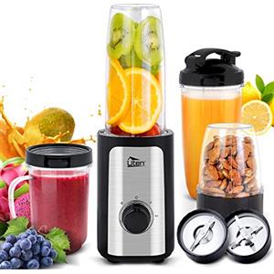 Uten Frullatore Smoothie, 4 in 1 Mini Blender Juicer, Frullatori da Cucina, 380W, 2 Velocità, Frullatore per Frutta e Verdura, Frullatore Portatile con 2 Lame, per Frullati Frutta Spezie, Senza BPA