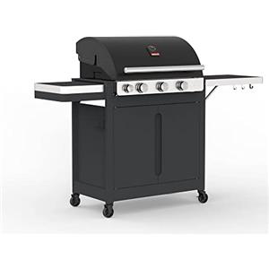 Barbecook barbecue a gas Stella 3201 con 3 bruciatori e bruciatore laterale, con armadi, nero, 174x59x119cm