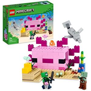 LEGO Minecraft La Casa dell'Axolotl, Base Subacquea Rosa Costruibile con Esploratore Subacqueo, Zombie, Delfino e Pesce Palla, per Bambini, Ragazze, Ragazzi dai 7 anni in su 21247