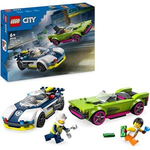 LEGO City Inseguimento della Macchina da Corsa, Set con 2 Modellini di Auto da Costruire della Polizia, Giocattolo per Bambini e Bambine da 6 Anni in su con Veicolo di Emergenza e 2 Minifigure 60415