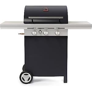 Barbecook Spring 3002, Barbecue A Gas Urban, Bbq a Gas, Griglia Barbecue con Vasca e 2 Tavolini Pieghevoli con 3 Ganci per Accessori, Barbecue con 3 Superfici della griglia, Nero