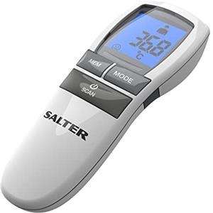 Salter TE-250-EU Termometro a infrarossi, modalità fronte, oggetti e liquidi, modalità notturna, allarme febbre, termometro medicale, 30 memoria, lettura in un secondo, display retroilluminato