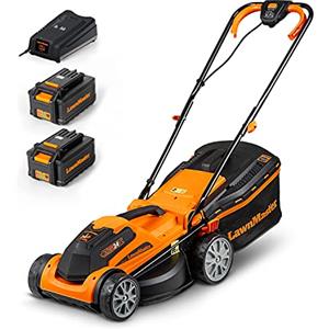 LawnMaster CLMF2434G Tagliaerba Senza Filo 24V Max 2x4.0Ah Batteria, 34cm Fino a 300m², Altezza di Taglio a 6 Livelli 20-70mm, Capacità di Raccolta 32L