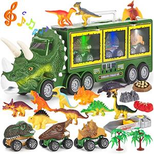 DINORUN Dinosauri Camion Giocattolo con Luci e Suoni Mini Dinosauro Macchinine Giocattolo per Bambini