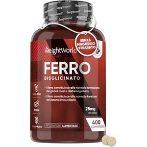 WeightWorld Ferro Integratore 400 Micro Compresse Ferro Vegan (6+ Mesi) Senza Magnesio Stearato, il Ferro Contribuisce al Normale Metabolismo Energetico, 100% Puro Ferro Bisglicinato 28mg Integratore Senza OGM