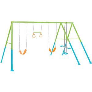 Intex 44130 Altalena da Giardino per Bambini con Due Seggiolini, Dondolo e Trapezi, Acciaio, Verde e Azzurro, 465x249x203 cm