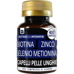 LABOTTEGADEGLIINTEGRATORI Biotina Zinco Selenio Metionina 400 Compresse 1 al giorno | Senza Glutine | non di origine animale | Capelli Unghie Pelle Antiossidante Sistema Immunitario | Alto Dosaggio